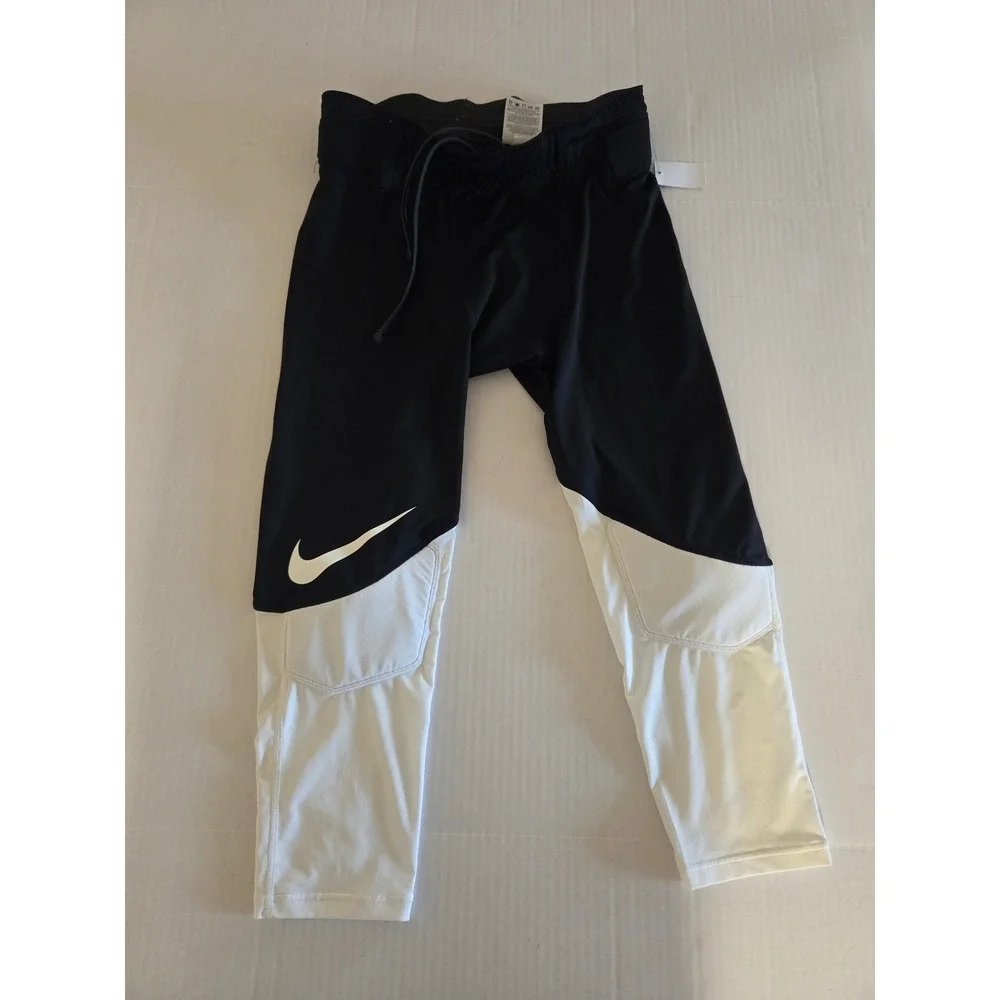 Nike Dri-FIT Mens Black White Colorblock Athletic Leggings Tights Large Swoosh L